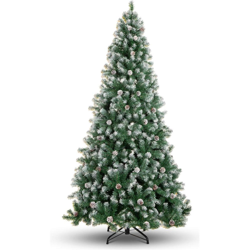 imageBest Choice Products 6ft PreDecorated Holiday Christmas Tree for Home Office Party Decoration w1000 Tips Pinecones Metal Base  Blue SpruceFlocked Green
