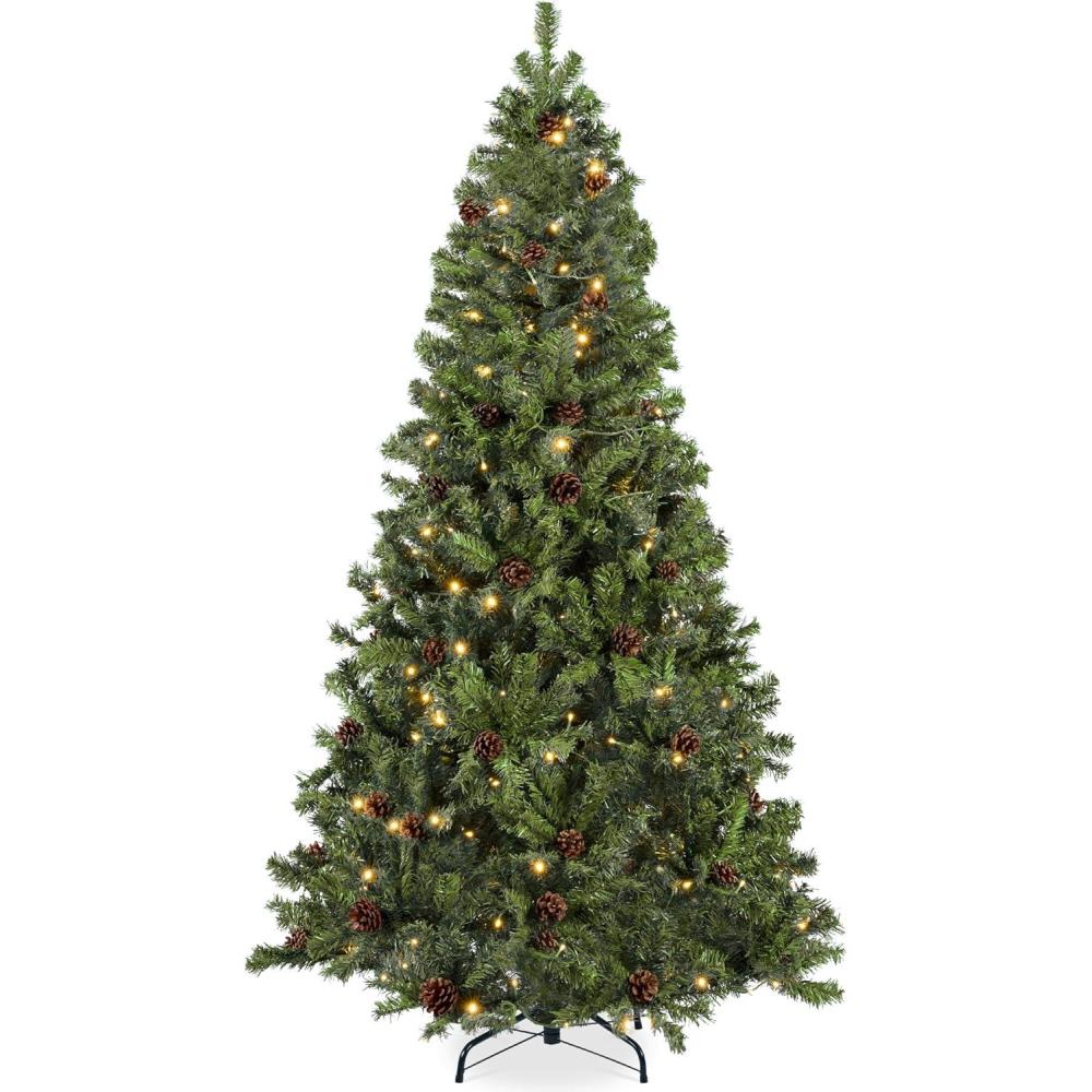 imageBest Choice Products 6ft PreLit PreDecorated Pine Artificial Christmas Tree w 1000 Flocked Frosted Tips 59 Pinecones 250 Lights Base  Blue SpruceGreen