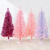 imageBest Choice Products 4ft Prelit Christmas Tree Artificial Mini Tree Perfect for Kids Apartments Bedroom with Twinkling LED Lights  Green SprucePink Tinsel