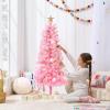 imageBest Choice Products 4ft Prelit Christmas Tree Artificial Mini Tree Perfect for Kids Apartments Bedroom with Twinkling LED Lights  Green SprucePink Tinsel