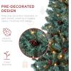 imageBest Choice Products 6ft PreLit PreDecorated Pine Artificial Christmas Tree w 1000 Flocked Frosted Tips 59 Pinecones 250 Lights Base  Blue SpruceBlue Spruce