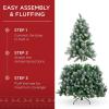 imageBest Choice Products 6ft PreLit PreDecorated Pine Artificial Christmas Tree w 1000 Flocked Frosted Tips 59 Pinecones 250 Lights Base  Blue SpruceFlocked Green
