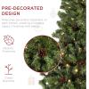 imageBest Choice Products 6ft PreLit PreDecorated Pine Artificial Christmas Tree w 1000 Flocked Frosted Tips 59 Pinecones 250 Lights Base  Blue SpruceGreen