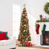 imageBest Choice Products 6ft PreLit Spruce Pencil Christmas Tree PreDecorated for Home Office Party Holiday Decoration w 618 Tips 250 Lights Pine Cones Metal Hinges ampamp Base  Green9ft