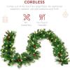 imageBest Choice Products 9ft PreLit Christmas Garland Holiday Dcor for Stairs Mantel wPine Cones 2in1 White ampamp Multi LED Lights  SemiFlockedGreenBerries  Battery