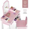 imageBest Choice Products Kids Wooden Pretend Play Vanity and Chair Set wMirror Little Girls Makeup Table for Toddlers with 3 Storage Drawers PinkPink
