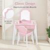 imageBest Choice Products Kids Wooden Pretend Play Vanity and Chair Set wMirror Little Girls Makeup Table for Toddlers with 3 Storage Drawers PinkPink
