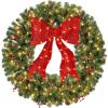 imageBest Choice Products 36in PreLit Christmas Wreath wBerries ampamp Pinecones Large Artificial IndoorOutdoor Decor for Door Mantel wRed Bow PluginGreen Spruce  Decorated