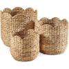 imageBest Choice Products 3pc Water Hyacinth Scalloped Multipurpose Nesting Baskets Storage Bin Organization Totes for Living Room Bedroom Nursery Laundry Room ChestnutNatural