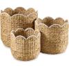 imageBest Choice Products 3pc Water Hyacinth Scalloped Multipurpose Nesting Baskets Storage Bin Organization Totes for Living Room Bedroom Nursery Laundry Room ChestnutNatural with White Trim