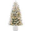 imageBest Choice Products Prelit Potted Pencil Christmas Tree 6Ft Flocked Realistic Artificial Lighted Holiday Dcor 250 Twinkling LEDs for Home Porch45ft