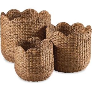 imageBest Choice Products 3pc Water Hyacinth Scalloped Multipurpose Nesting Baskets Storage Bin Organization Totes for Living Room Bedroom Nursery Laundry Room ChestnutChestnut