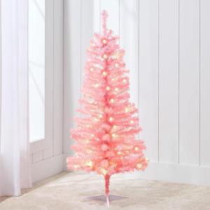 imageBest Choice Products 4ft Prelit Christmas Tree Artificial Mini Tree Perfect for Kids Apartments Bedroom with Twinkling LED Lights  Green SpruceLight Pink