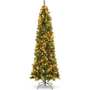 imageBest Choice Products 6ft PreLit Spruce Pencil Christmas Tree PreDecorated for Home Office Party Holiday Decoration w 618 Tips 250 Lights Pine Cones Metal Hinges ampamp Base  Green6ft