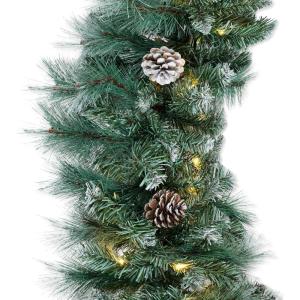 imageBest Choice Products 9ft PreLit Christmas Garland Holiday Dcor for Stairs Mantel wPine Cones 2in1 White ampamp Multi LED Lights  SemiFlockedFrosted  Battery