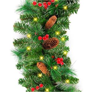 imageBest Choice Products 9ft PreLit Christmas Garland Holiday Dcor for Stairs Mantel wPine Cones 2in1 White ampamp Multi LED Lights  SemiFlockedGreenBerries  Battery