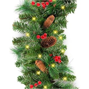 imageBest Choice Products 9ft PreLit Christmas Garland Holiday Dcor for Stairs Mantel wPine Cones 2in1 White ampamp Multi LED Lights  SemiFlockedGreenBerries  Corded