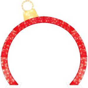 imageBest Choice Products Large Outdoor Christmas Lighted Archway Decoration 95ft XL with Gold Ornament Cap 330 LED Lights Holiday Yard Dcor  RedRed