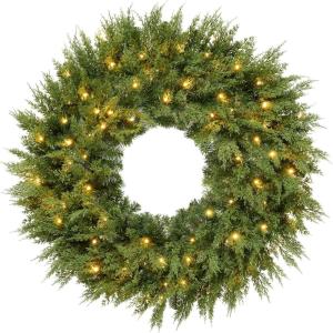 imageBest Choice Products PreLit Cedar Cypress Christmas Wreath wTwinkling LEDs 48in Realistic Large IndoorOutdoor Holiday Decor for Door Plugin48in