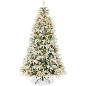 imageBest Choice Products PreLit Flocked Cedar Cypress Christmas Tree wTwinkling Lights 75ft Artificial Holiday Dcor White ampamp Multicolored LEDs9ft