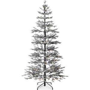 imageBest Choice Products PreLit Sparse Christmas Tree 6ft Artificial Flocked Pine Holiday Dcor Aspen Noble Fir White ampamp Multicolor LED Lights BlackBlack