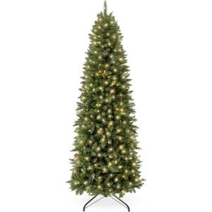 imageBest Choice Products Prelit Pencil Christmas Tree 75ft Premium Artificial Tree Realistic Lighted Spruce Holiday Decor wWarm White Lights BaseGreen W White Lights