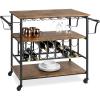 imageBest Choice Products 45in Industrial Wood Shelf Bar ampamp Wine Storage Service Cart Trolley w 14 Bottle ampamp 18 Glass Racks Locking Caster Wheels