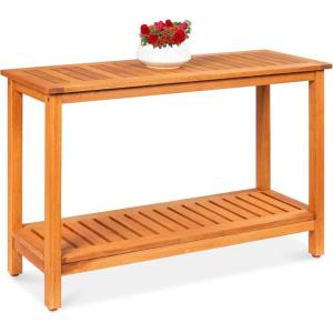 imageBest Choice Products 48in 2Shelf Eucalyptus Wooden Console Table Indoor Outdoor Multifunctional Buffet Bar Storage Organizer wFoot Sliders  NaturalNatural