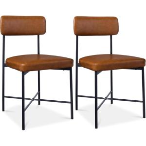 imageBest Choice Products Faux Leather Dining Chair Set of 2 Standard Height Metal Frame Padded Cushions for Kitchen and Dining  Camel BrownCamel Brown