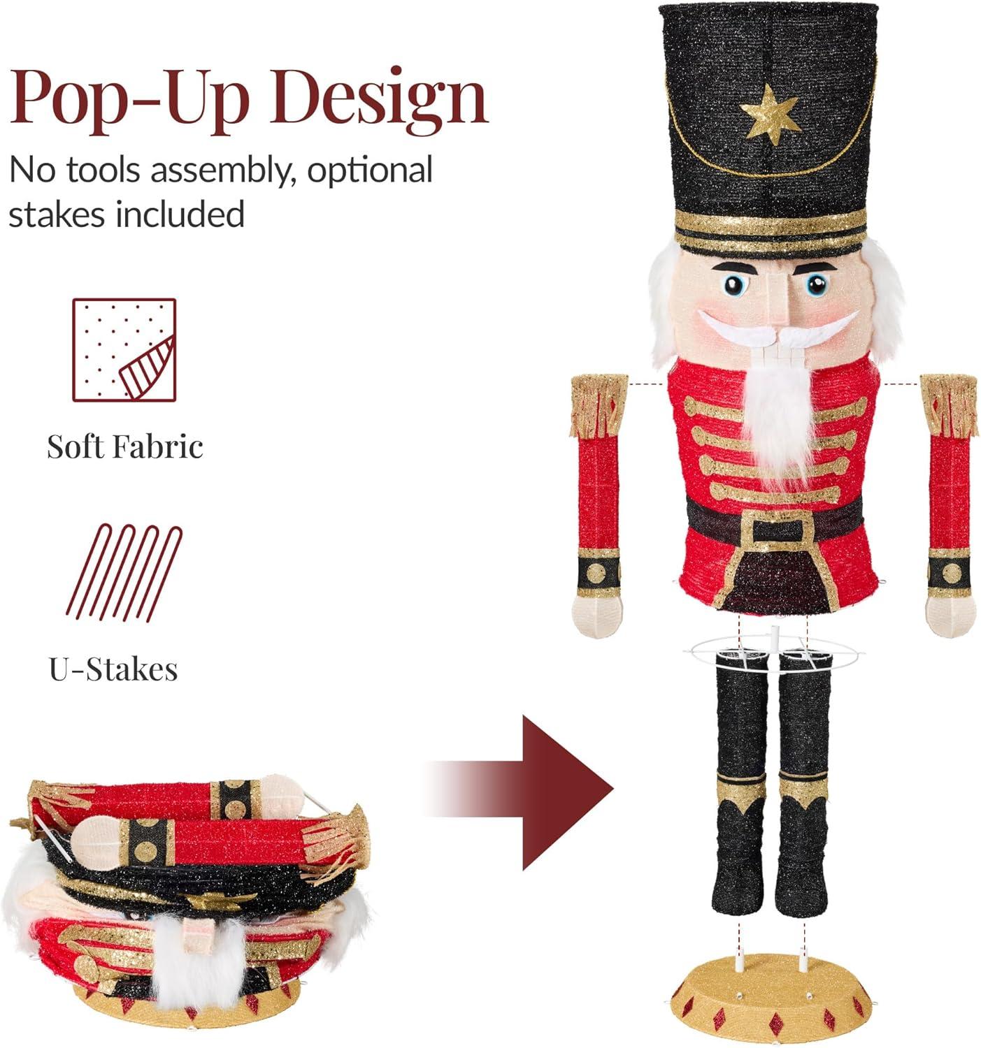 imageBest Choice Products Christmas Nutcracker Bear 5ft Pop Up Lighted Large Holiday 3D Yard Decoration w 150 Twinkling LED Lights for Outdoor Indoor  Red5ft Nutcracker