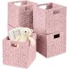 imageBest Choice Products 105x105in Pack of 5 Cube Storage Baskets Water Hyacinth Multipurpose Collapsible Organizers Handwoven Laundry Totes for Laundry Living Room Kids Room ampamp Nursery  SagePink