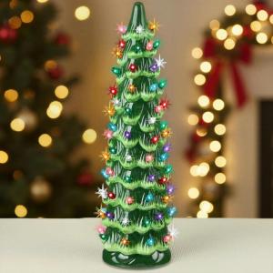 imageBest Choice Products Ceramic Christmas Tree 15in PreLit HandPainted Tabletop Holiday Decoration wMulticolor Bulbs LED Lights  GreenGreen W Multicolor Lights