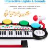 imageBest Choice Products 37Key Kids Electronic Musical Instrument Piano Learning Toy Keyboard w Multiple Sounds Lights Microphone Stool  Light PinkBlack