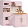 imageBest Choice Products Pretend Play Kitchen for Kids Interactive Wooden Toddler Playset with Island Espresso Machine 17 Accessories  WhitePink