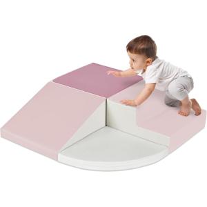 imageBest Choice Products 4Piece Kids Climb ampamp Crawl Soft Foam Block Activity Play Structures for Child Development Color Coordination Motor Skills  Earth TonePink