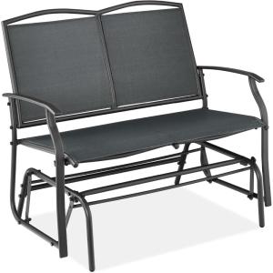 imageBest Choice Products 2Person Outdoor Patio Swing Glider Steel Bench Loveseat Rocker for Deck Porch wTextilene Fabric Steel Frame  BrownDark Gray