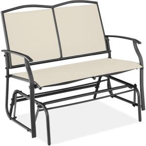 imageBest Choice Products 2Person Outdoor Patio Swing Glider Steel Bench Loveseat Rocker for Deck Porch wTextilene Fabric Steel Frame  BrownIvoryGray