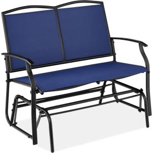 imageBest Choice Products 2Person Outdoor Patio Swing Glider Steel Bench Loveseat Rocker for Deck Porch wTextilene Fabric Steel Frame  BrownNavyBlack