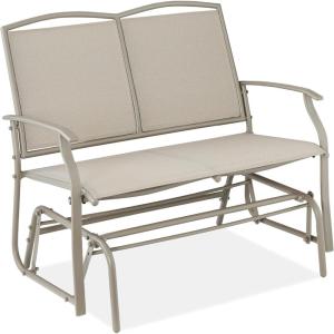 imageBest Choice Products 2Person Outdoor Patio Swing Glider Steel Bench Loveseat Rocker for Deck Porch wTextilene Fabric Steel Frame  BrownTaupe