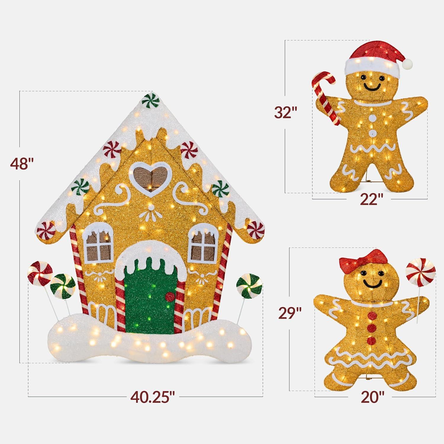 imageBest Choice Products 2D Gingerbread Family 4ft Christmas Yard Dcor Set 3Piece Light Up Outdoor Holiday Lawn Decoration wHouse Man 185 LED Lights