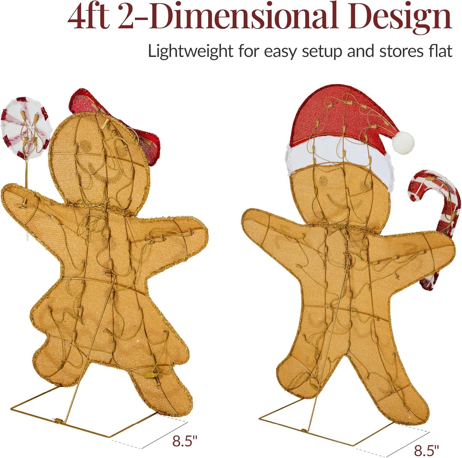 imageBest Choice Products 2D Gingerbread Family 4ft Christmas Yard Dcor Set 3Piece Light Up Outdoor Holiday Lawn Decoration wHouse Man 185 LED Lights