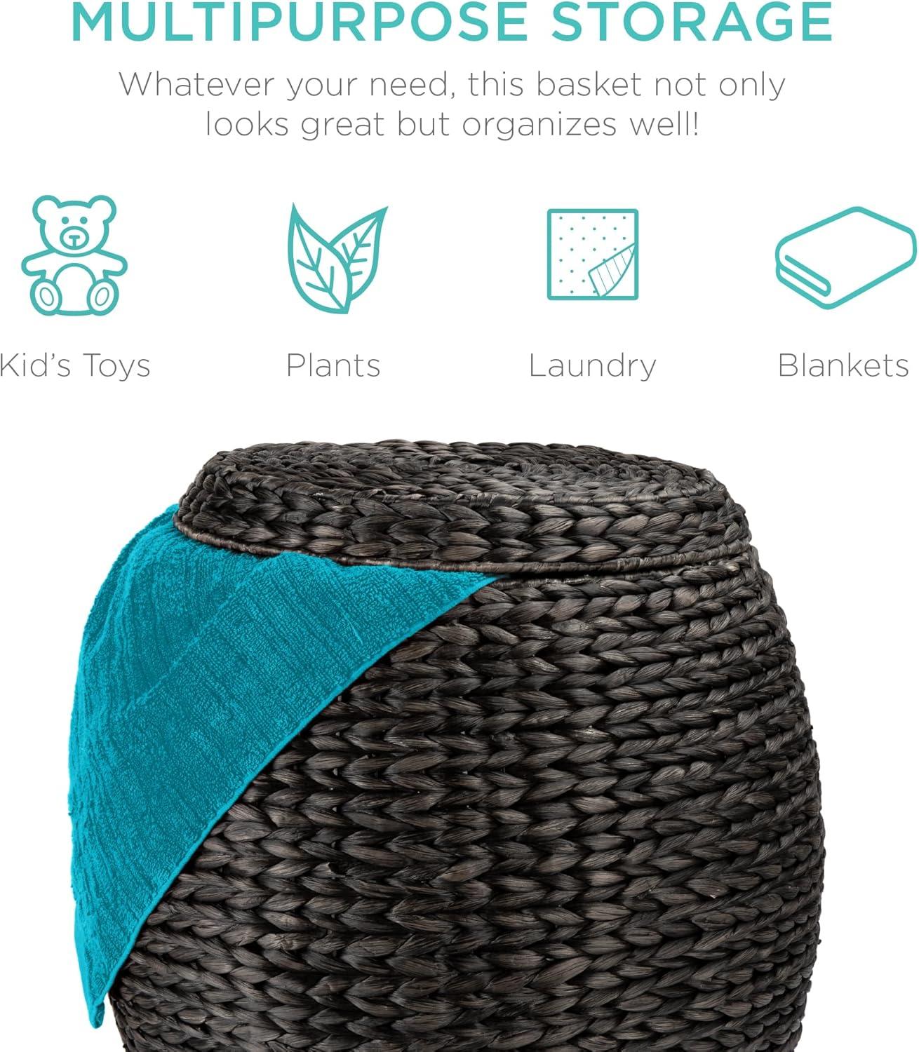 imageBest Choice Products Scalloped Multipurpose Hyacinth Storage Basket Plant Dcor Handwoven Organizer Tote for Bedroom Living Room Nursey wLid  Natural with White TrimBlack