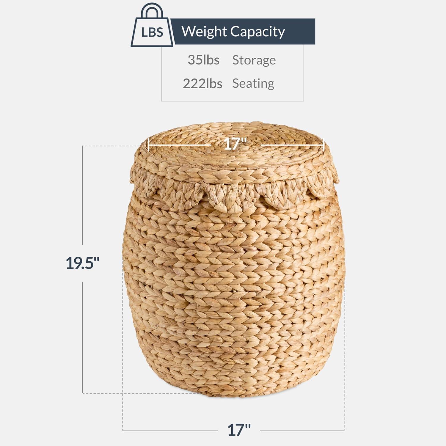 imageBest Choice Products Scalloped Multipurpose Hyacinth Storage Basket Plant Dcor Handwoven Organizer Tote for Bedroom Living Room Nursey wLid  Natural with White TrimScallop  Natural