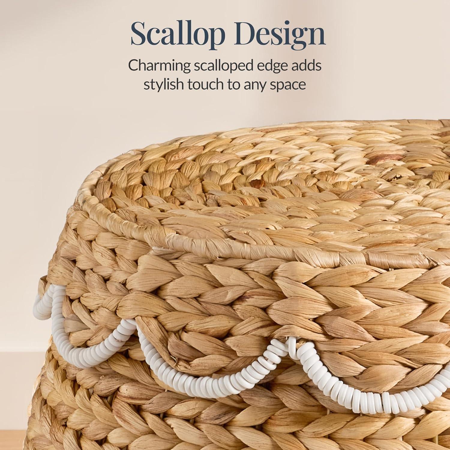 imageBest Choice Products Scalloped Multipurpose Hyacinth Storage Basket Plant Dcor Handwoven Organizer Tote for Bedroom Living Room Nursey wLid  Natural with White TrimScallop  NaturalWhite