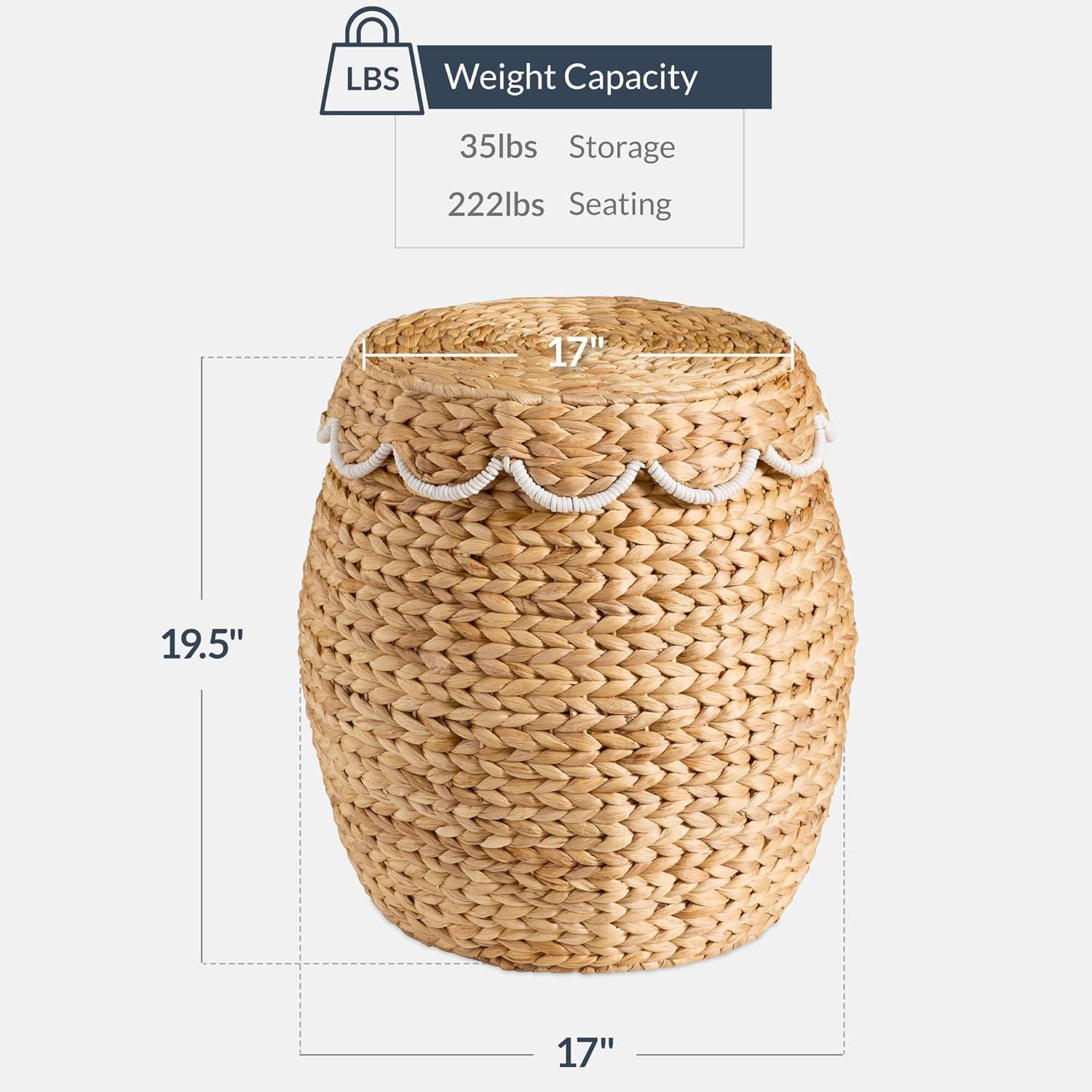 imageBest Choice Products Scalloped Multipurpose Hyacinth Storage Basket Plant Dcor Handwoven Organizer Tote for Bedroom Living Room Nursey wLid  Natural with White TrimScallop  NaturalWhite