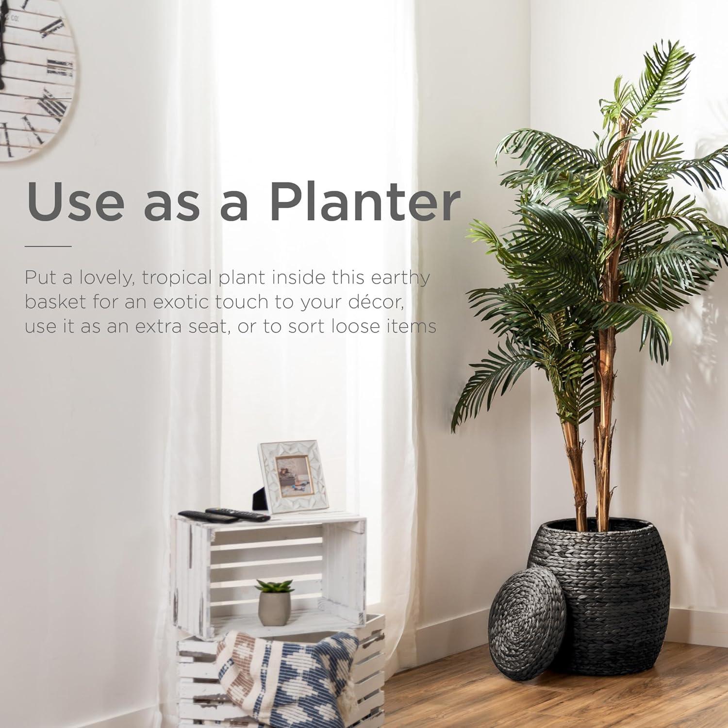 imageBest Choice Products Scalloped Multipurpose Hyacinth Storage Basket Plant Dcor Handwoven Organizer Tote for Bedroom Living Room Nursey wLid  Natural with White TrimBlack