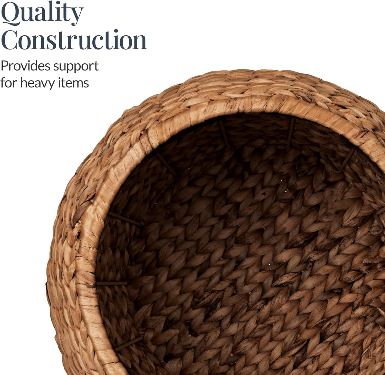 imageBest Choice Products Scalloped Multipurpose Hyacinth Storage Basket Plant Dcor Handwoven Organizer Tote for Bedroom Living Room Nursey wLid  Natural with White TrimScallop  Chestnut