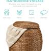 imageBest Choice Products Scalloped Multipurpose Hyacinth Storage Basket Plant Dcor Handwoven Organizer Tote for Bedroom Living Room Nursey wLid  Natural with White TrimChestnut