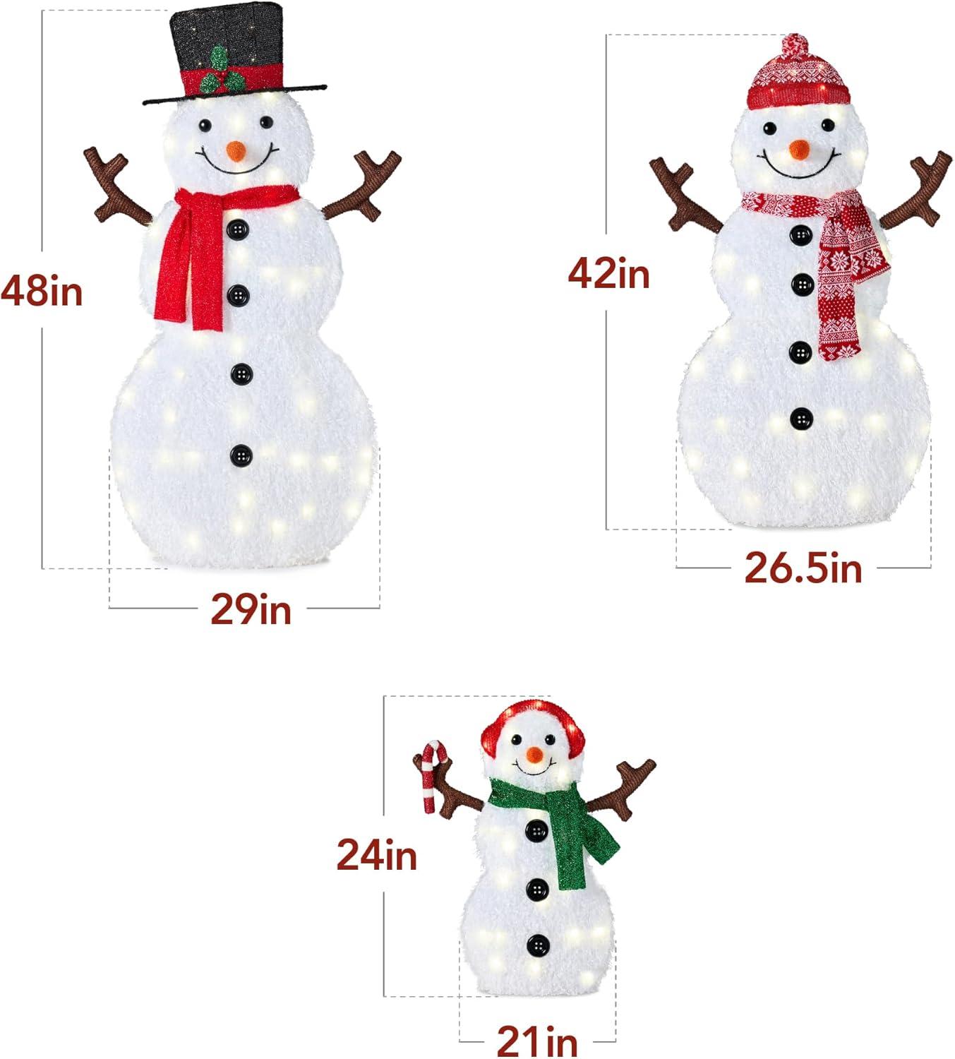 imageBest Choice Products 4ft 4Piece 2D Lighted Christmas Snowman Family Set Large Outdoor Yard Decor Holiday Decoration w 160 Twinkling LED Lights3Piece