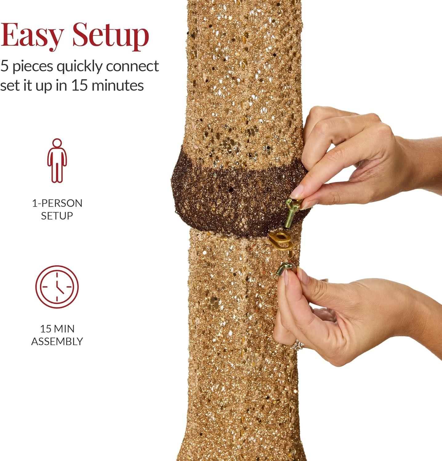 imageBest Choice Products Large Outdoor Christmas Lamppost Decoration 6ft Tall with Lighted Bow 100 LED Lights Holiday Porch Lamp Post Decor Gold